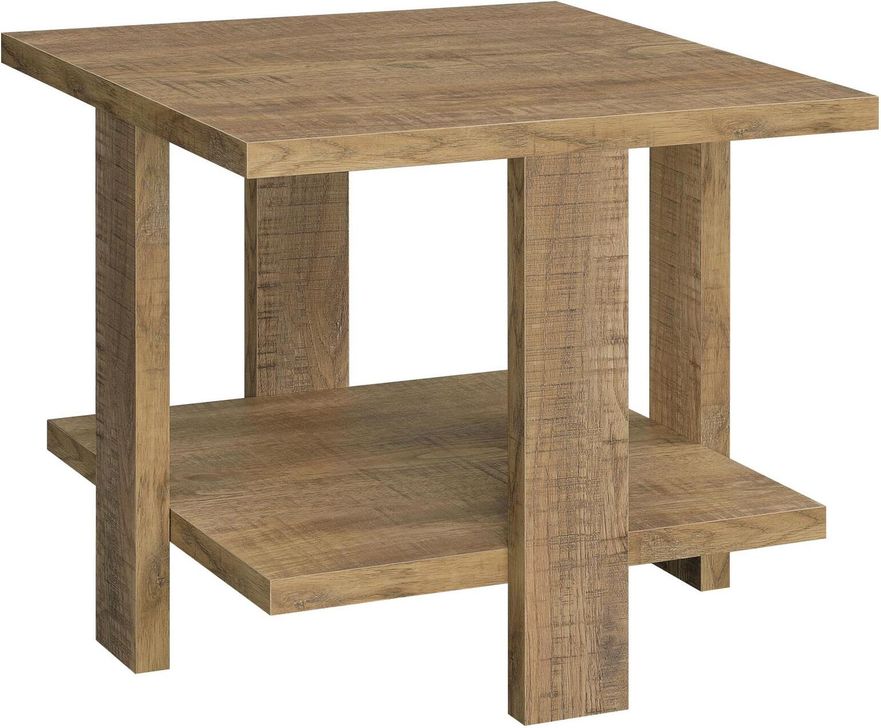 The appearance of Dawn Square Engineered Wood End Table with Shelf In Mango designed by Coaster in the rustic / southwestern interior design. This mango piece of furniture  was selected by 1StopBedrooms from Dawn Collection to add a touch of cosiness and style into your home. Sku: 707717. Material: Wood. Product Type: End Table. Image1