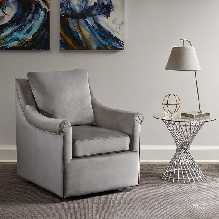 The appearance of Deanna Swivel Chair In Grey designed by Olliix in the transitional interior design. This grey piece of furniture  was selected by 1StopBedrooms from Deanna Collection to add a touch of cosiness and style into your home. Sku: MP103-0480. Material: Wood. Product Type: Living Room Chair. Image1