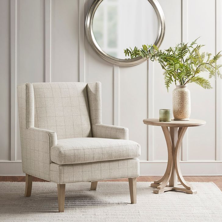 The appearance of Decker Accent Chair In Beige designed by Olliix in the country / farmhouse interior design. This beige piece of furniture  was selected by 1StopBedrooms from Decker Collection to add a touch of cosiness and style into your home. Sku: MT100-0001. Material: Wood. Product Type: Accent Chair. Image1