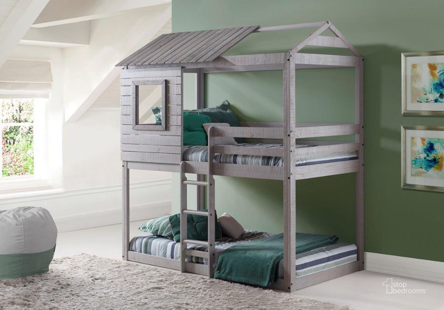 The appearance of Deer Blind Bunk Rustic Light Grey designed by DONCO kids in the cabin / lodge interior design. This light grey piece of furniture  was selected by 1StopBedrooms from  to add a touch of cosiness and style into your home. Sku: 1370-TTLG. Material: Wood. Bed Size: Twin. Product Type: Novelty Bed. Bed Type: Novelty Bed. Image1