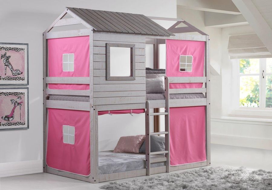 The appearance of Deer Blind Rustic Grey W-Pink Tent Kit designed by DONCO kids in the cabin / lodge interior design. This grey and pink piece of furniture  was selected by 1StopBedrooms from  to add a touch of cosiness and style into your home. Sku: 1370-TTLG_1370-DP. Material: Wood. Bed Size: Twin. Product Type: Novelty Bed. Bed Type: Novelty Bed. Image1