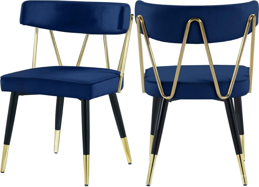 The appearance of Delayna Navy Velvet Dining Chair Set of 2 designed by Furnique in the modern / contemporary interior design. This navy velvet piece of furniture  was selected by 1StopBedrooms from Delayna Collection to add a touch of cosiness and style into your home. Sku: 854Navy-C. Product Type: Dining Chair. Material: Velvet. Image1