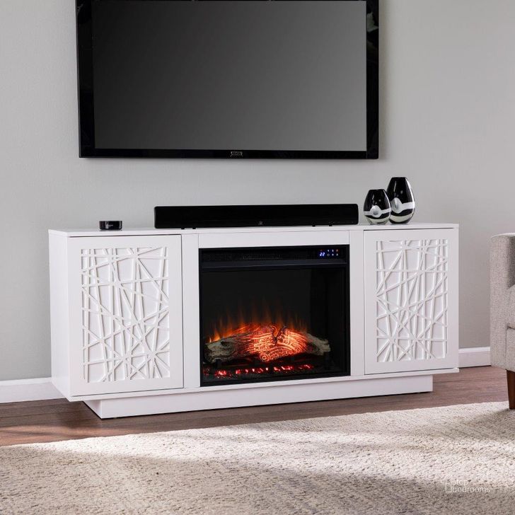 The appearance of Delgrave Touch Screen Electric Media Fireplace With Storage designed by SEI Furniture in the modern / contemporary interior design. This white piece of furniture  was selected by 1StopBedrooms from Delgrave Collection to add a touch of cosiness and style into your home. Sku: FR1095656. Material: Wood. Product Type: Fireplace. Image1