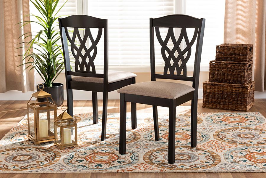The appearance of Hartansdale Sand and Dark Brown Dining Chair designed by Luxe Linea in the modern / contemporary interior design. This sand and dark brown piece of furniture  was selected by 1StopBedrooms from Hartansdale Collection to add a touch of cosiness and style into your home. Sku: RH1017C-Sand/Dark Brown-DC-2PK. Material: Fabric. Product Type: Dining Chair. Image1