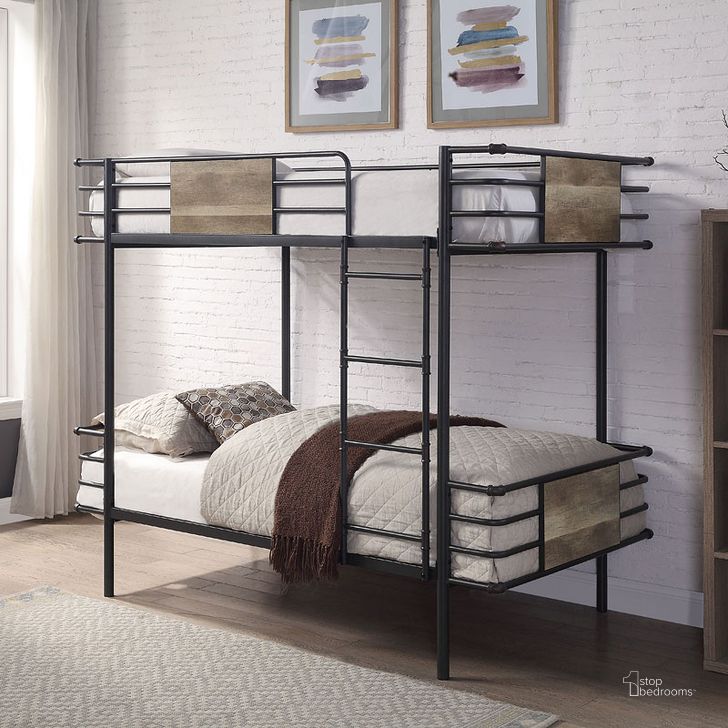 The appearance of Deliz Twin over Twin Bunk Bed designed by ACME in the industrial interior design. This gunmetal piece of furniture  was selected by 1StopBedrooms from Deliz Collection to add a touch of cosiness and style into your home. Sku: 38130HB;38131SLAT. Bed Type: Bunk Bed. Material: Wood. Bed Size: Twin. Product Type: Kids Loft and Bunk Bed. Image1