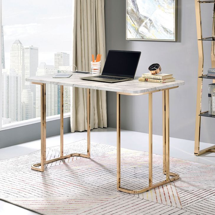 The appearance of Delphine Desk In Gold and White designed by Furniture of America in the modern / contemporary interior design. This gold/white piece of furniture  was selected by 1StopBedrooms from Delphine Collection to add a touch of cosiness and style into your home. Sku: CM-DK919WH. Material: Steel. Product Type: Desk. Image1
