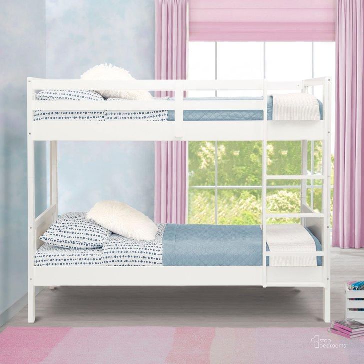 The appearance of Delta Children Convertible Twin Over Twin Wood Bunk Bed With Ladder and Guardrails In White designed by Delta Children in the modern / contemporary interior design. This white piece of furniture  was selected by 1StopBedrooms from  to add a touch of cosiness and style into your home. Sku: BB81473GN-100. Bed Type: Bunk Bed. Material: Wood. Product Type: Kids Loft and Bunk Bed. Bed Size: Twin Over Twin. Image1