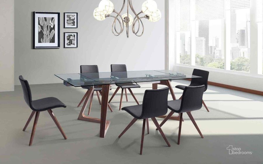 The appearance of Delta Walnut Dining Table designed by Whiteline Modern Living in the modern / contemporary interior design. This walnut piece of furniture  was selected by 1StopBedrooms from Delta Collection to add a touch of cosiness and style into your home. Sku: DT1276-WLT. Table Base Style: Trestle. Product Type: Dining Table. Table Top Shape: Rectangular. Material: Poplar. Size: 95". Image1
