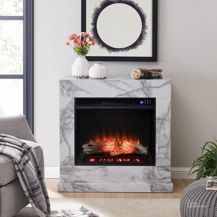 The appearance of Dendale Faux Marble Electric Fireplace With Touch Screen designed by SEI Furniture in the modern / contemporary interior design. This white piece of furniture  was selected by 1StopBedrooms from Dendale Collection to add a touch of cosiness and style into your home. Sku: FR1062859. Material: Wood. Product Type: Fireplace. Image1