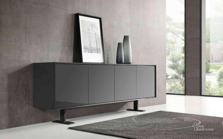 The appearance of Densy Dark Grey Buffet designed by Whiteline Modern Living in the modern / contemporary interior design. This grey piece of furniture  was selected by 1StopBedrooms from Densy Collection to add a touch of cosiness and style into your home. Sku: SB1650-DGRY. Material: Metal. Product Type: Buffet. Image1