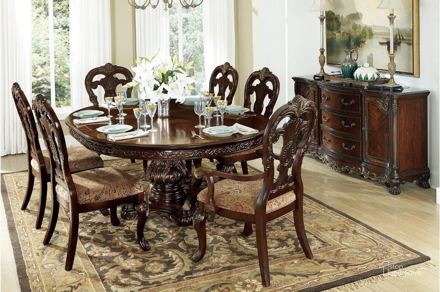The appearance of Deryn Park Cherry Extendable Oval Dining Room Set designed by Homelegance in the traditional interior design. This brown piece of furniture  was selected by 1StopBedrooms from Deryn Collection to add a touch of cosiness and style into your home. Sku: 2243-76;2243-76B;2243S. Table Base Style: Pedestal. Table Top Shape: Oval. Material: Wood. Product Type: Dining Room Set. Image1