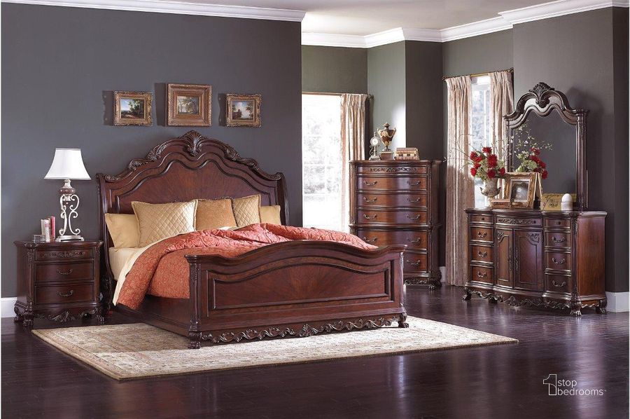 The appearance of Deryn Park Cherry Sleigh Bedroom Set designed by Homelegance in the traditional interior design. This brown piece of furniture  was selected by 1StopBedrooms from Deryn Park Collection to add a touch of cosiness and style into your home. Sku: 2243SL-1;2243SL-2;2243SL-3;2243-4. Bed Type: Sleigh Bed. Material: Wood. Product Type: Sleigh Bed. Bed Size: Queen. Image1