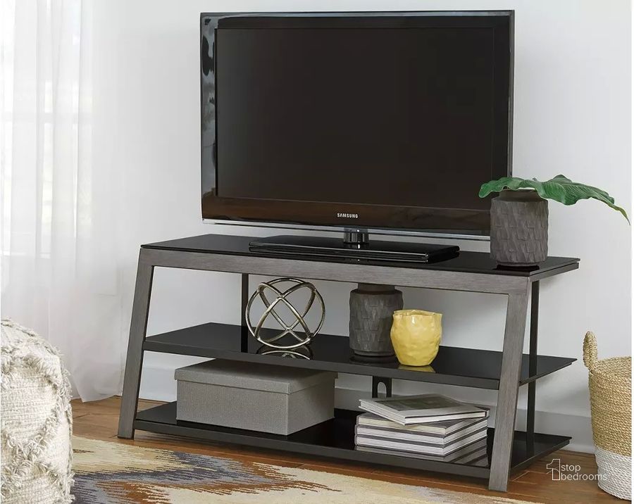 The appearance of Des Ormeaux Black TV Stand and TV Console designed by Atelier Home in the modern / contemporary interior design. This black piece of furniture  was selected by 1StopBedrooms from Des Ormeaux Collection to add a touch of cosiness and style into your home. Sku: W326-10. Material: Glass. Product Type: TV Stand. Image1