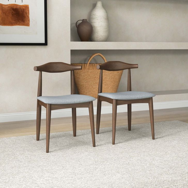 The appearance of Destiny Grey Fabric Dining Chair Set of 2 designed by Ashcroft Furniture in the transitional interior design. This grey piece of furniture  was selected by 1StopBedrooms from Destiny Collection to add a touch of cosiness and style into your home. Sku: AFC00030. Material: Wood. Product Type: Dining Chair. Image1