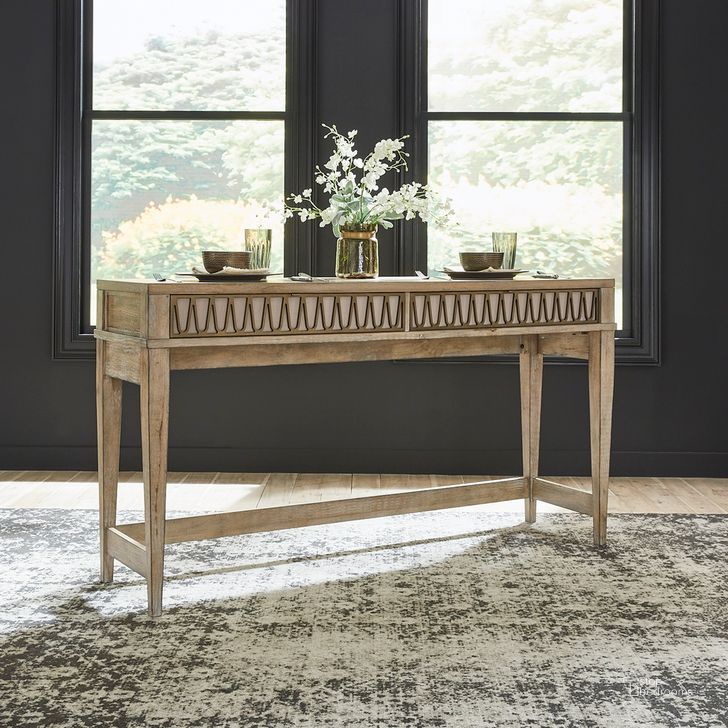 The appearance of Devonshire Console Bar Table In Weathered Sandstone designed by Liberty in the transitional interior design. This sandstone piece of furniture  was selected by 1StopBedrooms from Devonshire Collection to add a touch of cosiness and style into your home. Sku: 809-OT6736. Product Type: Bar Table. Material: Rubberwood. Image1