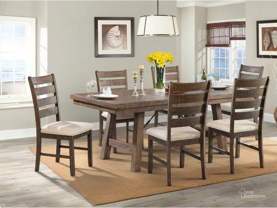 The appearance of Dex Smokey Walnut Extendable Rectangular Dining Room Set designed by Picket House in the rustic / southwestern interior design. This brown piece of furniture  was selected by 1StopBedrooms from Dex Collection to add a touch of cosiness and style into your home. Sku: DJX100DT;DJX100DB;DJX150SC. Table Base Style: Trestle. Material: Wood. Product Type: Dining Room Set. Table Top Shape: Rectangular. Image1