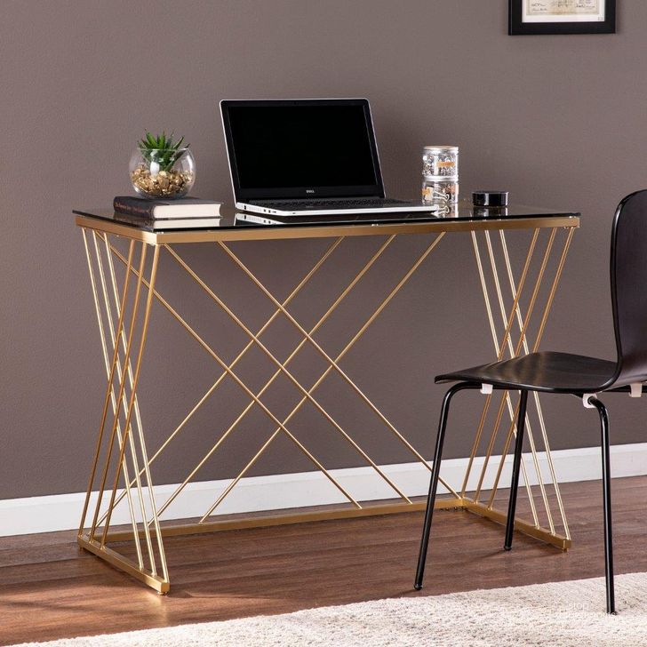 The appearance of Dezby Modern Glass Top Desk designed by SEI Furniture in the modern / contemporary interior design. This gold piece of furniture  was selected by 1StopBedrooms from Dezby Collection to add a touch of cosiness and style into your home. Sku: HO1143837. Material: Glass. Product Type: Desk. Image1