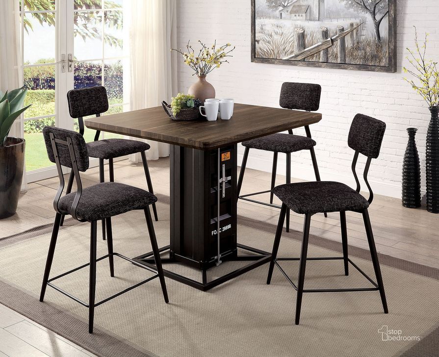 The appearance of Dicarda Counter Height Dining Table In Distressed Walnut and Sand Black designed by Furniture of America in the industrial interior design. This distressed walnut and sand black piece of furniture  was selected by 1StopBedrooms from Dicarda Collection to add a touch of cosiness and style into your home. Sku: CM3789BK-PT-1;CM3789BK-PT-2. Table Base Style: Pedestal. Table Top Shape: Square. Material: Wood. Product Type: Dining Table. Size: 42". Image1