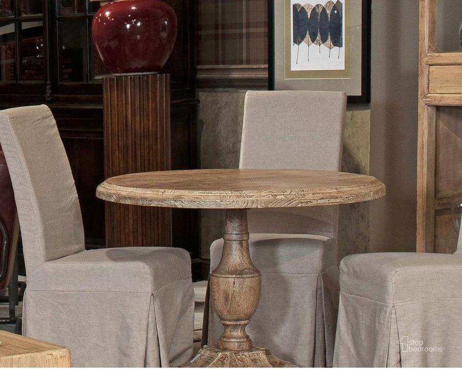 The appearance of Dinner With Friends Sedona Beige Dining Room Set designed by Sarreid in the traditional interior design. This beige piece of furniture  was selected by 1StopBedrooms from Dinner With Friends Collection to add a touch of cosiness and style into your home. Sku: 29343;27174. Table Base Style: Pedestal. Table Top Shape: Round. Product Type: Dining Room Set. Size: 40". Image1