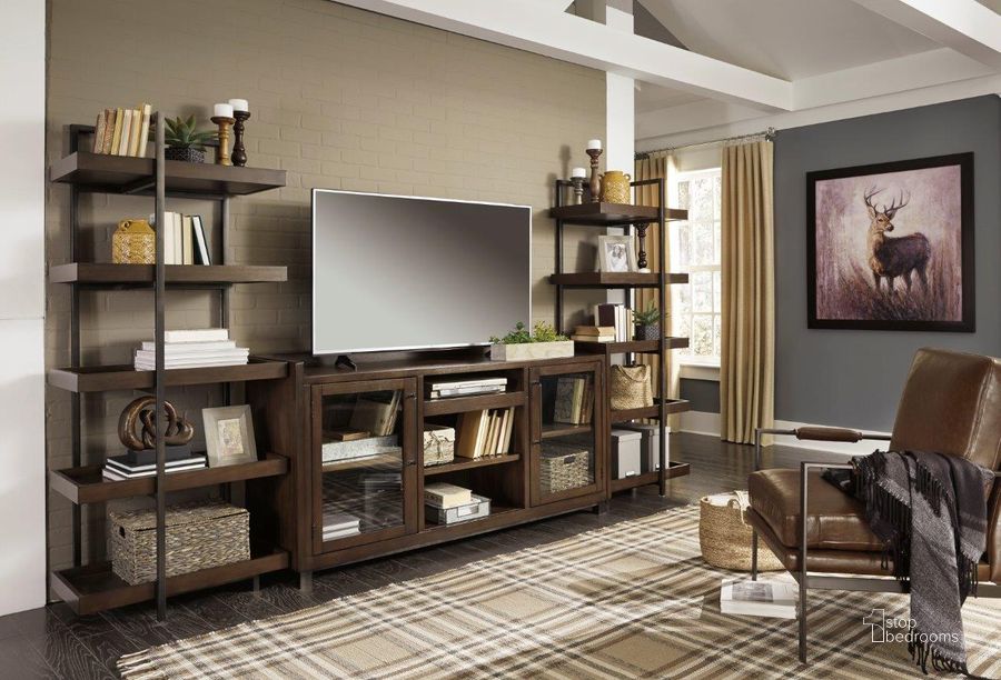 The appearance of Dodsland Brown Entertainment Center and Wall designed by Luxe Linea in the industrial interior design. This brown/gunmetal piece of furniture  was selected by 1StopBedrooms from Dodsland Collection to add a touch of cosiness and style into your home. Sku: W633-68;W633-34;W633-34. Material: Glass. Product Type: Entertainment Center. Image1