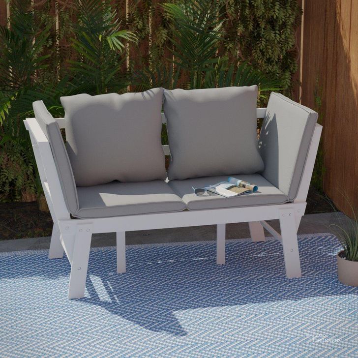 The appearance of Dolavon Outdoor Convertible Lounge Chair In White With Gray Cushions designed by SEI Furniture in the modern / contemporary interior design. This white piece of furniture  was selected by 1StopBedrooms from Dolavon Collection to add a touch of cosiness and style into your home. Sku: OD1167609. Material: Polyester. Product Type: Outdoor Lounge Chair. Image1