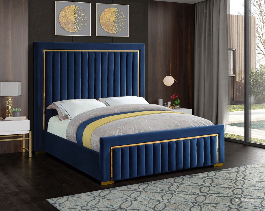 The appearance of Dolce Navy Velvet Queen Bed designed by Meridian in the modern / contemporary interior design. This navy velvet piece of furniture  was selected by 1StopBedrooms from Dolce Collection to add a touch of cosiness and style into your home. Sku: DolceNavy-Q-1;DolceNavy-Q-2;DolceNavy-Q-3. Bed Type: Platform Bed. Product Type: Platform Bed. Bed Size: Queen. Material: Velvet. Image1