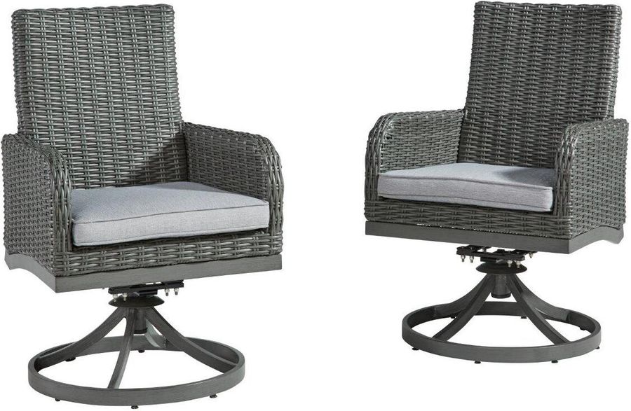 The appearance of Donalima Gray Outdoor Chair Set of 2 designed by Isaac Tahari in the transitional interior design. This gray piece of furniture  was selected by 1StopBedrooms from Donalima Collection to add a touch of cosiness and style into your home. Sku: P518-602A. Material: Fabric. Product Type: Outdoor Chair. Image1