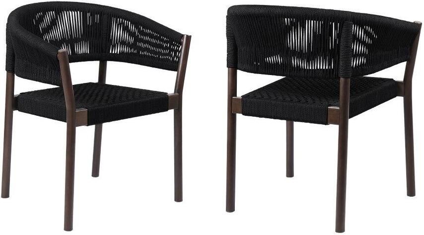 The appearance of Doris Indoor Outdoor Dining Chair In Dark Eucalyptus Wood With Black Rope designed by Armen Living in the modern / contemporary interior design. This black piece of furniture  was selected by 1StopBedrooms from Doris Collection to add a touch of cosiness and style into your home. Sku: LCDOSIBLK. Material: Wood. Product Type: Dining Chair. Image1