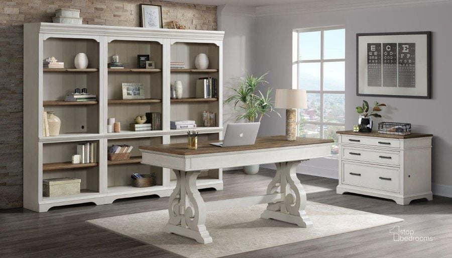 The appearance of Drake Home Office Rustic White and French Oak 60 Inch Home Office Set designed by Intercon in the transitional interior design. This white and brown piece of furniture  was selected by 1StopBedrooms from Drake Home Office Collection to add a touch of cosiness and style into your home. Sku: DK-HO-6030WD-RFO-C;DK-HO-7632B-RFO-C. Product Type: Home Office Set. Image1