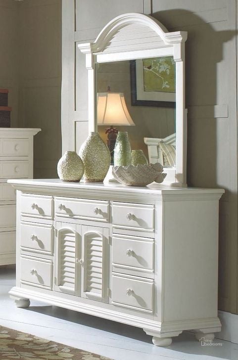 The appearance of Cottage Traditions White Triple Dresser with Mirror designed by American Woodcrafters in the country / farmhouse interior design. This white piece of furniture  was selected by 1StopBedrooms from Cottage Traditions Collection to add a touch of cosiness and style into your home. Sku: 6510-272;6510-032. Product Type: Dresser and Mirror. Image1
