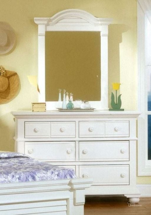 The appearance of Cottage Traditions White Double Dresser with Mirror designed by American Woodcrafters in the country / farmhouse interior design. This white piece of furniture  was selected by 1StopBedrooms from Cottage Traditions Collection to add a touch of cosiness and style into your home. Sku: 6510-260;6510-030. Product Type: Dresser and Mirror. Image1