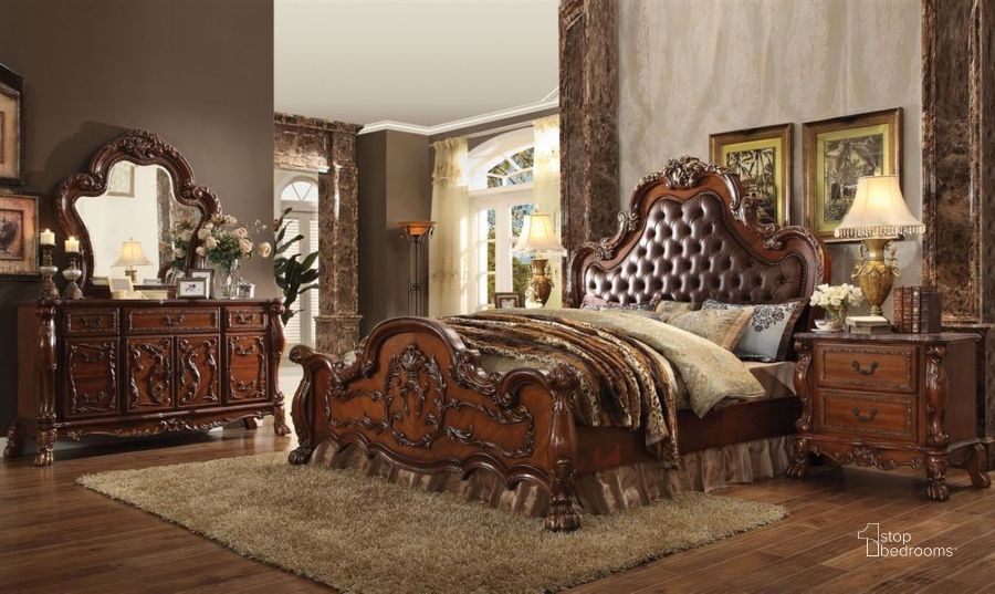 The appearance of Drummondville Brown Bedroom Set designed by Isaac Tahari in the transitional interior design. This brown piece of furniture  was selected by 1StopBedrooms from Drummondville Collection to add a touch of cosiness and style into your home. Sku: 23140Q-HB;23141Q-FB;23142Q-R;12143. Bed Type: Panel Bed. Product Type: Panel Bed. Bed Size: King. Material: Vinyl. Image1