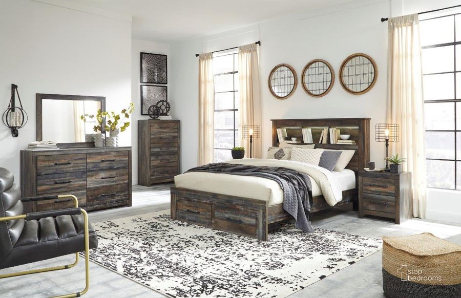 The appearance of Drystan Multi Bookcase Storage Bedroom Set designed by Signature Design by Ashley in the rustic / southwestern interior design. This multi piece of furniture  was selected by 1StopBedrooms from Drystan Collection to add a touch of cosiness and style into your home. Sku: B211-65;B211-54S;B211-96;B211-92. Bed Type: Storage Bed. Material: Wood. Product Type: Storage Bed. Bed Size: Queen. Image1