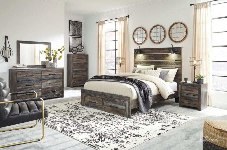 The appearance of Drystan Multi Panel Storage Bedroom Set designed by Signature Design by Ashley in the rustic / southwestern interior design. This multi piece of furniture  was selected by 1StopBedrooms from Drystan Collection to add a touch of cosiness and style into your home. Sku: B211-57;B211-54S;B211-96;B211-92. Bed Type: Storage Bed. Material: Wood. Product Type: Storage Bed. Bed Size: Queen. Image1