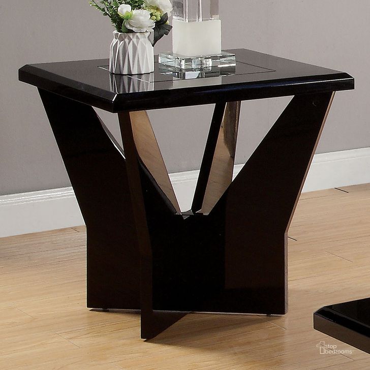 The appearance of Dubendorf End Table In Black designed by Furniture of America in the modern / contemporary interior design. This black piece of furniture  was selected by 1StopBedrooms from Dubendorf Collection to add a touch of cosiness and style into your home. Sku: CM4183BK-E. Material: Glass. Product Type: End Table. Image1