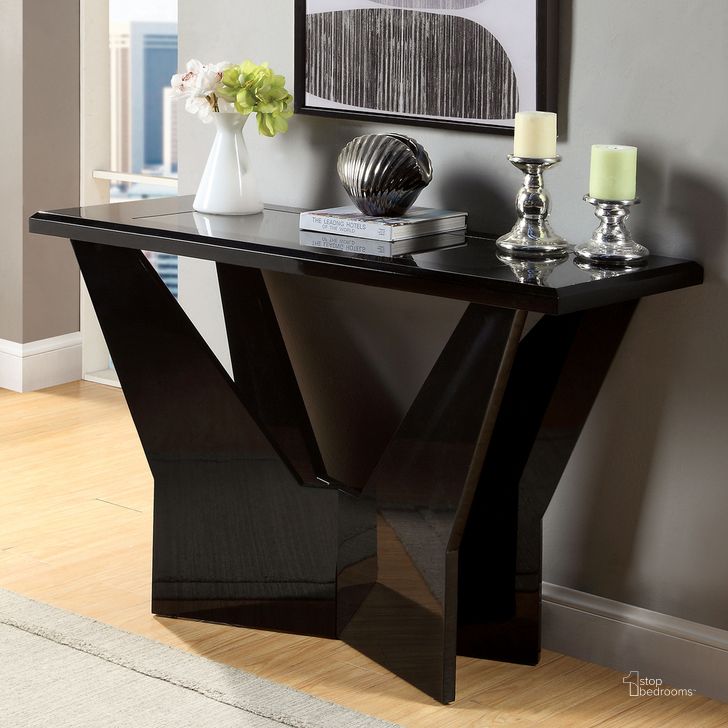 The appearance of Dubendorf Sofa Table In Black designed by Furniture of America in the modern / contemporary interior design. This black piece of furniture  was selected by 1StopBedrooms from Dubendorf Collection to add a touch of cosiness and style into your home. Sku: CM4183BK-S. Material: Glass. Product Type: Sofa Table. Image1
