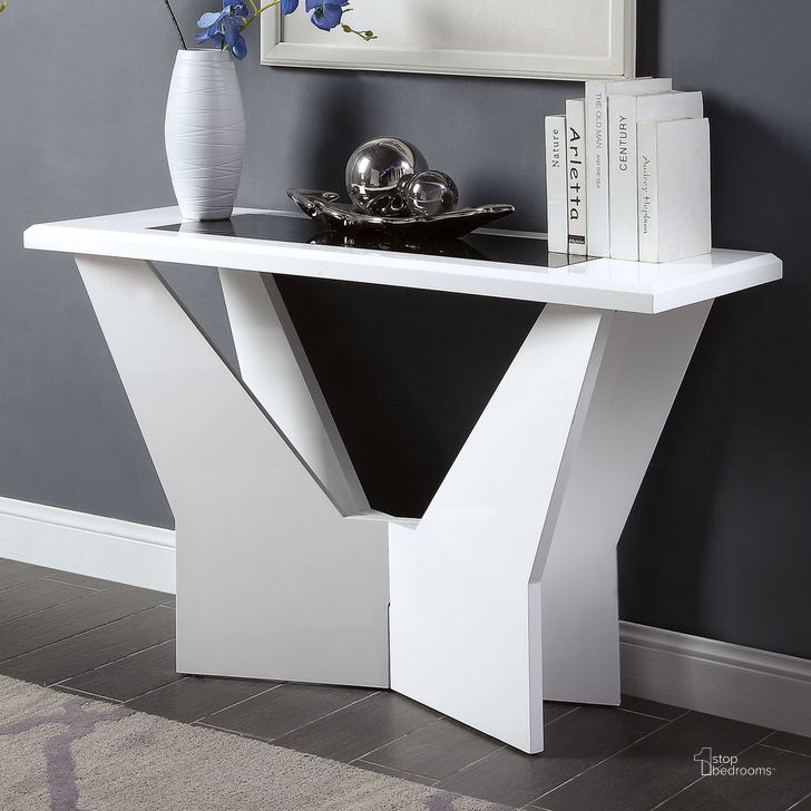 The appearance of Dubendorf Sofa Table In White designed by Furniture of America in the modern / contemporary interior design. This white piece of furniture  was selected by 1StopBedrooms from Dubendorf Collection to add a touch of cosiness and style into your home. Sku: CM4183WH-S. Material: Glass. Product Type: Sofa Table. Image1