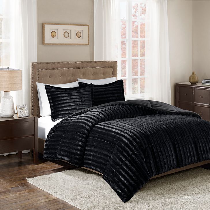 The appearance of Duke Polyester Solid Brushed Faux Fur Queen Comforter Mini Set In Black designed by Olliix in the glam interior design. This black piece of furniture  was selected by 1StopBedrooms from Duke Collection to add a touch of cosiness and style into your home. Sku: MP10-3064. Material: Polyester. Bed Size: Queen. Product Type: Comforter Set. Image1
