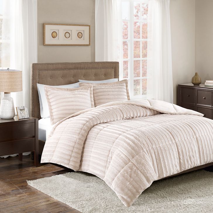 The appearance of Duke Polyester Solid Brushed Faux Fur Queen Comforter Mini Set In Champagne designed by Olliix in the glam interior design. This champagne piece of furniture  was selected by 1StopBedrooms from Duke Collection to add a touch of cosiness and style into your home. Sku: MP10-3066. Material: Polyester. Bed Size: Queen. Product Type: Comforter Set. Image1