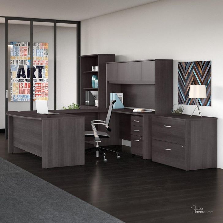 The appearance of Dumer Dark Gray Desk & Hutch Home Office Desk with Hutch 0qb24521242 designed by Boho House in the transitional interior design. This dark gray piece of furniture  was selected by 1StopBedrooms from Dumer Collection to add a touch of cosiness and style into your home. Sku: STC001SGSU. Product Type: Desk & Hutch. Image1