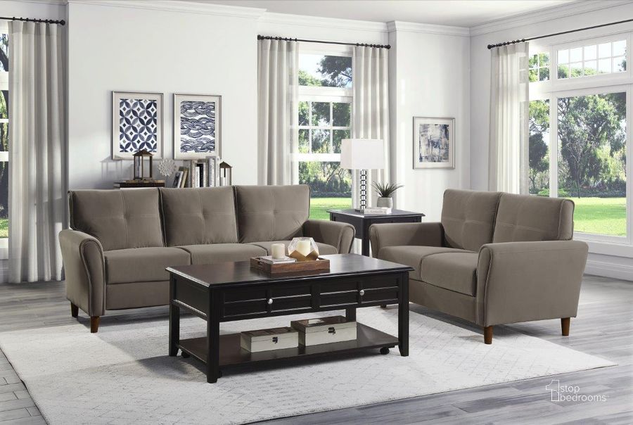 The appearance of Dunleith Brown Velvet Living Room Set designed by Homelegance in the transitional interior design. This brown piece of furniture  was selected by 1StopBedrooms from Dunleith Collection to add a touch of cosiness and style into your home. Sku: 9348BRW-3;9348BRW-2. Material: Wood. Product Type: Living Room Set. Image1
