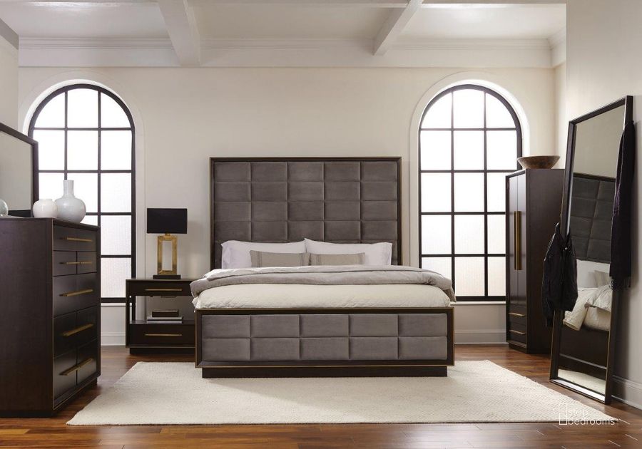 The appearance of Durango Smoked Peppercorn Bedroom Set designed by Coaster in the modern / contemporary interior design. This grey piece of furniture  was selected by 1StopBedrooms from Durango Collection to add a touch of cosiness and style into your home. Sku: 223261QB1;223261QB2;223261QB3;223262. Bed Type: Panel Bed. Material: Wood. Product Type: Panel Bed. Bed Size: Queen. Image1