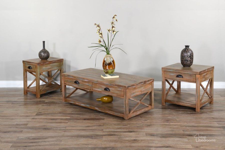 The appearance of Durango Weathered Brown Occasional Table Set designed by Sunny Design in the rustic / southwestern interior design. This brown piece of furniture  was selected by 1StopBedrooms from Durango Collection to add a touch of cosiness and style into your home. Sku: 3131WB-C;3131WB-CS. Material: Wood. Product Type: Occasional Table Set. Image1