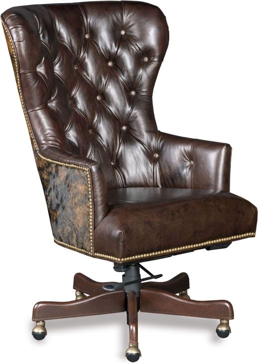 The appearance of Katherine Brown Leather Home Office Swivel Chair designed by Hooker in the traditional interior design. This brown piece of furniture  was selected by 1StopBedrooms from Katherine Collection to add a touch of cosiness and style into your home. Sku: EC448-087. Material: Leather. Product Type: Swivel Chair.