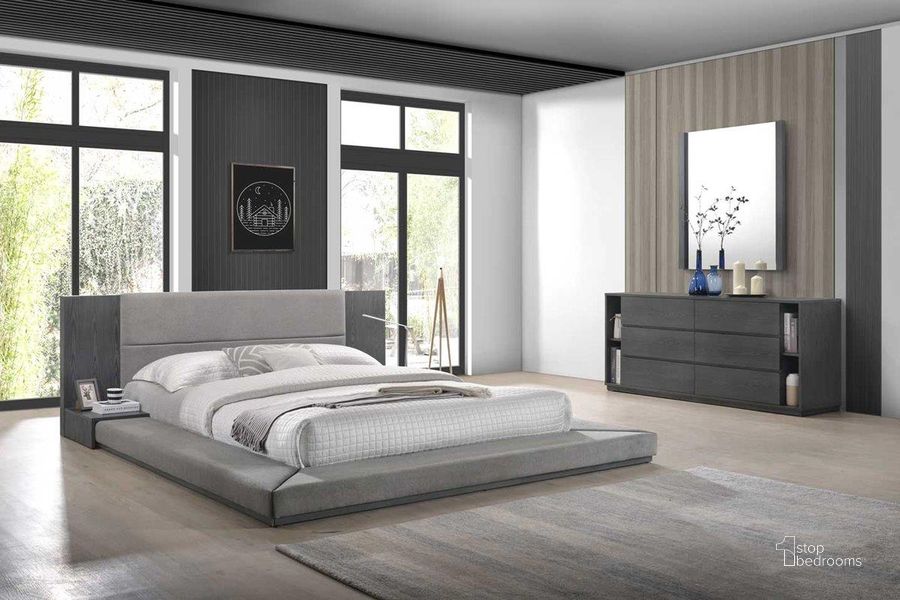 The appearance of Eastern King Nova Domus Jagger Modern Grey Bed designed by VIG Furniture in the modern / contemporary interior design. This grey piece of furniture  was selected by 1StopBedrooms from Nova Domus Jagger Collection to add a touch of cosiness and style into your home. Sku: VGMABR-55-GRY-BED-EK. Bed Type: Platform Bed. Material: Fabric. Product Type: Platform Bed. Bed Size: King. Image1