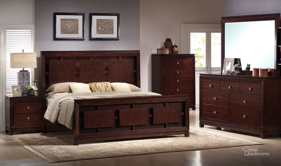 The appearance of Easton Cherry Panel Bedroom Set designed by Picket House in the transitional interior design. This brown piece of furniture  was selected by 1StopBedrooms from Easton Collection to add a touch of cosiness and style into your home. Sku: LN600QH;LN600QF;LN600QR;LN600NSO. Bed Type: Panel Bed. Material: Wood. Product Type: Panel Bed. Bed Size: Queen. Image1