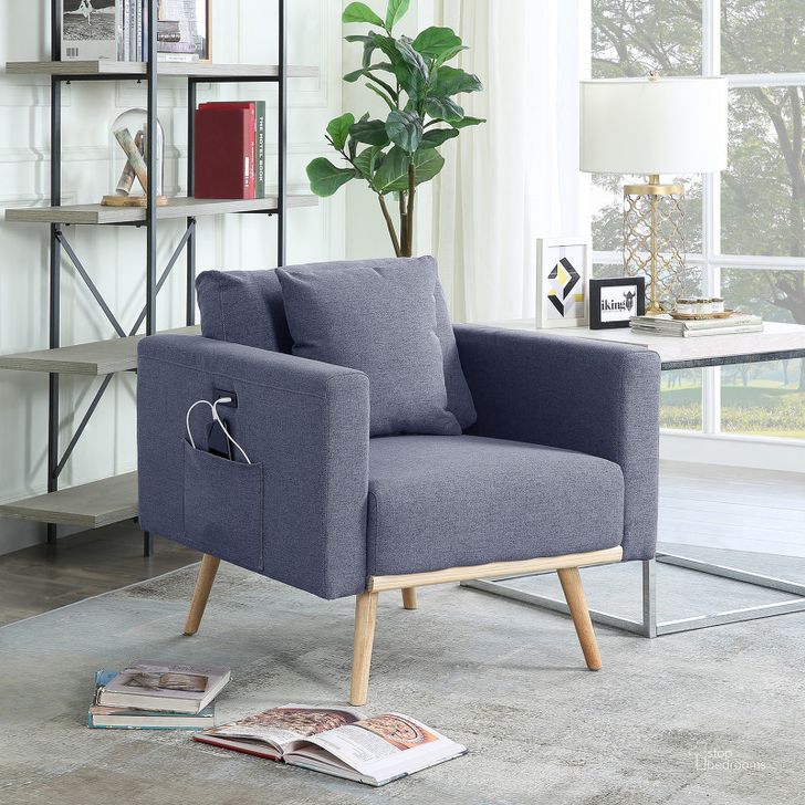 The appearance of Easton Dark Gray Linen Fabric Chair With Usb Charging Ports Pockets And Pillows designed by Lilola Home in the transitional interior design. This dark gray piece of furniture  was selected by 1StopBedrooms from Easton Collection to add a touch of cosiness and style into your home. Sku: 81370-C. Material: Fabric. Product Type: Living Room Chair. Image1