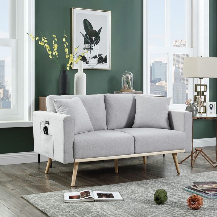 The appearance of Easton Light Gray Linen Fabric Loveseat With Usb Charging Ports Pockets And Pillows designed by Lilola Home in the transitional interior design. This light gray piece of furniture  was selected by 1StopBedrooms from Easton Collection to add a touch of cosiness and style into your home. Sku: 81370LG-L. Material: Fabric. Product Type: Loveseat. Image1