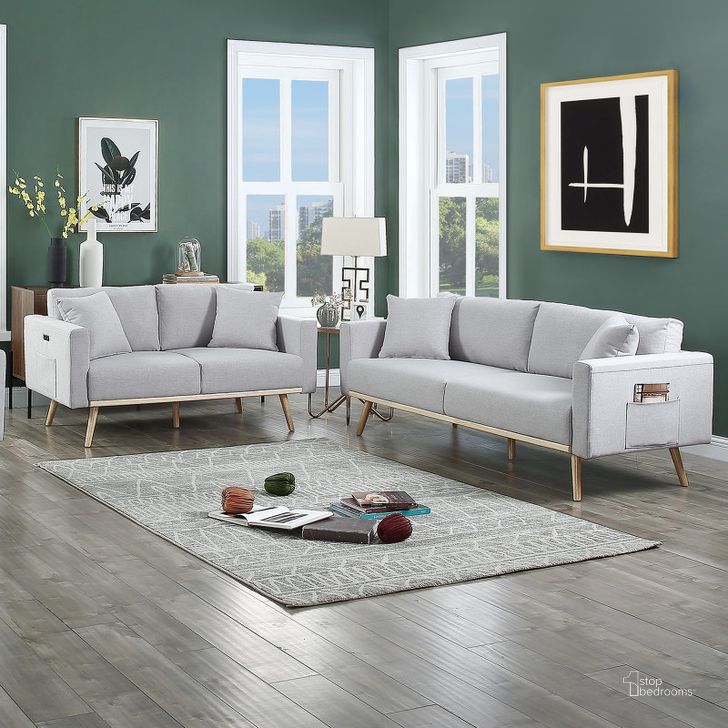 The appearance of Easton Light Gray Linen Fabric Sofa Loveseat Living Room Set With Usb Charging Ports Pockets And Pillows designed by Lilola Home in the transitional interior design. This light gray piece of furniture  was selected by 1StopBedrooms from Easton Collection to add a touch of cosiness and style into your home. Sku: 81370LG-SL. Material: Fabric. Product Type: Living Room Set. Image1