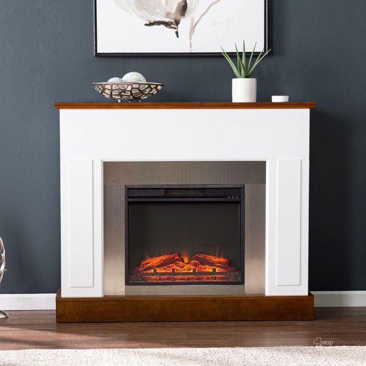 The appearance of Eastrington Industrial Base Electric Fireplace designed by SEI Furniture in the industrial interior design. This white piece of furniture  was selected by 1StopBedrooms from Eastrington Collection to add a touch of cosiness and style into your home. Sku: FP1027159. Material: Wood. Product Type: Fireplace. Image1